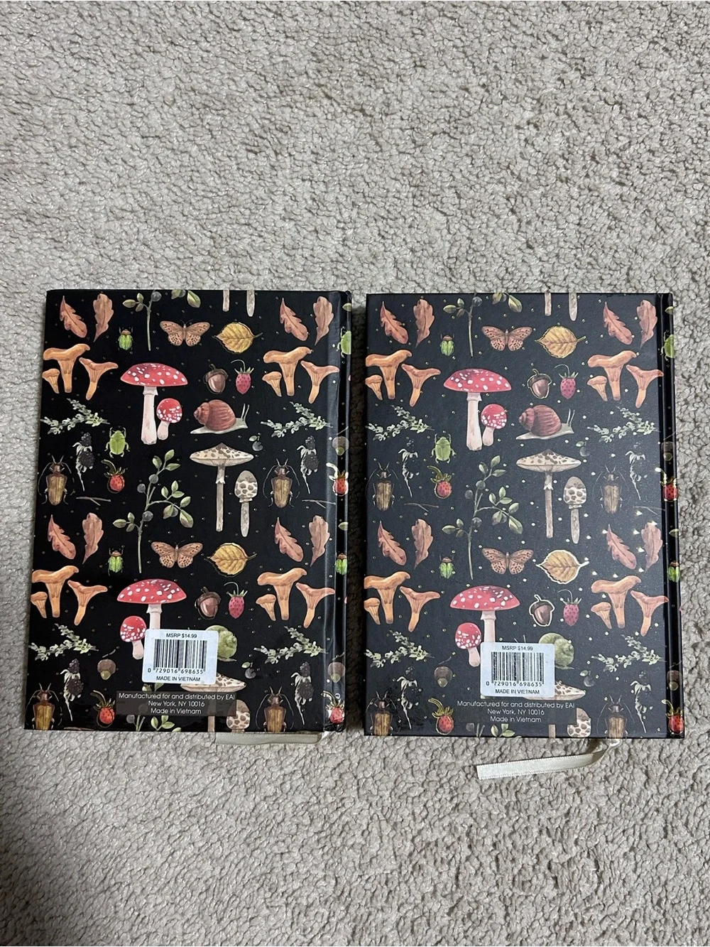 Barnes&Noble Hardcover Gold-Gilded Edge Woodland Mushroom Insects Journals 2Pcs